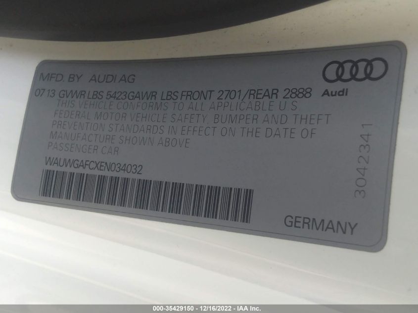 2014 AUDI A7 3.0 PREMIUM PLUS WAUWGAFCXEN034032
