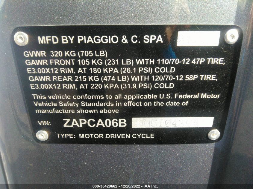 2022 VESPA PRIMAVERA50 4VIE ZAPCA06B0N5104354