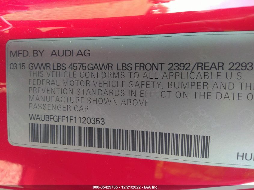 2015 AUDI S3/A3 2.0T PREMIUM WAUBFGFF1F1120353