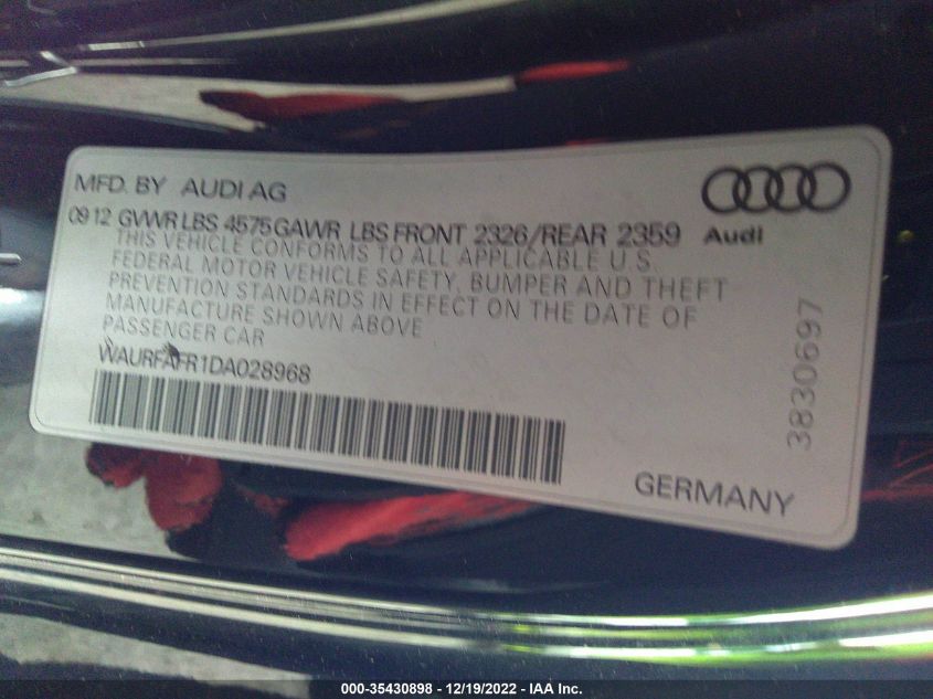 2013 AUDI A5 PREMIUM PLUS WAURFAFR1DA028968