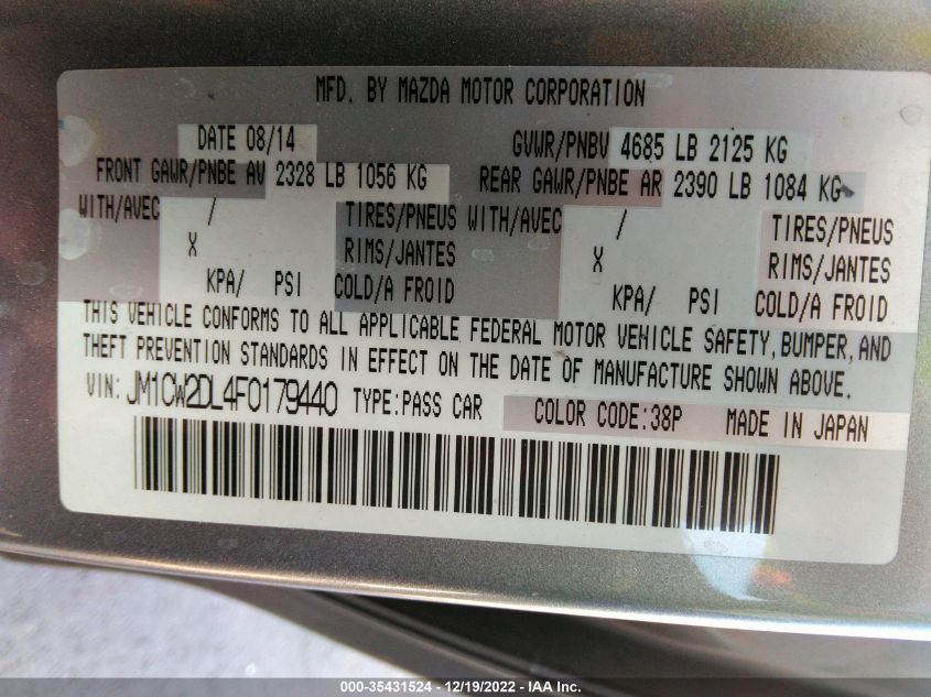 2015 MAZDA MAZDA5 GRAND TOURING JM1CW2DL4F0179440