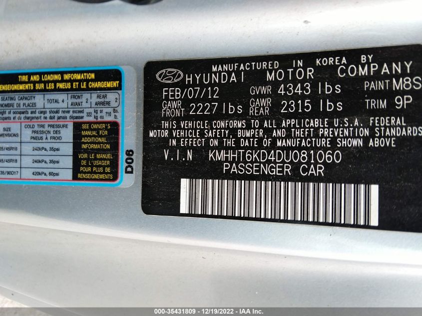 2013 HYUNDAI GENESIS COUPE 2.0T KMHHT6KD4DU081060