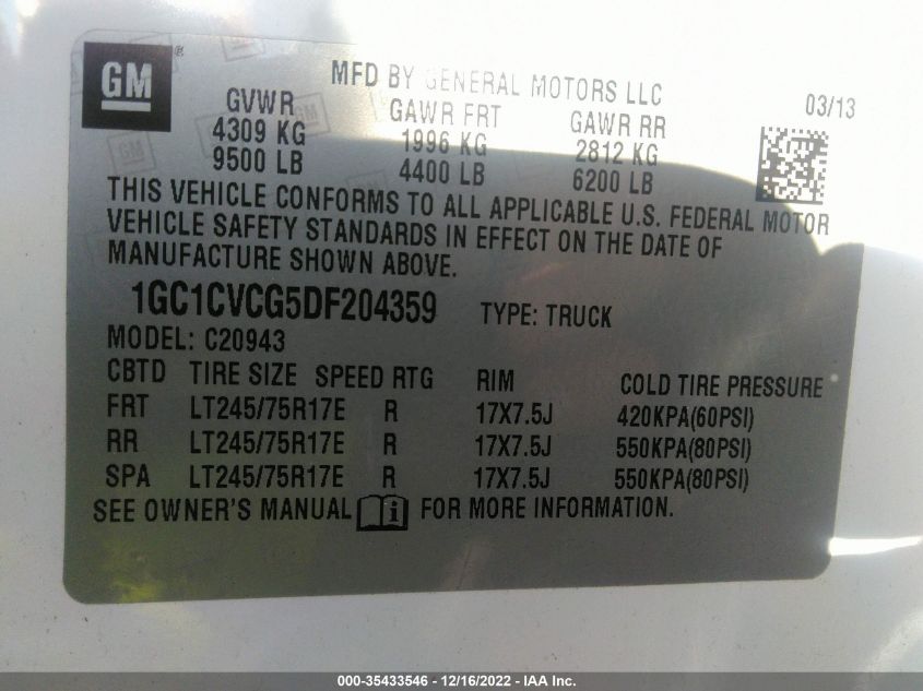 2013 CHEVROLET SILVERADO 2500HD WORK TRUCK 1GC1CVCG5DF204359