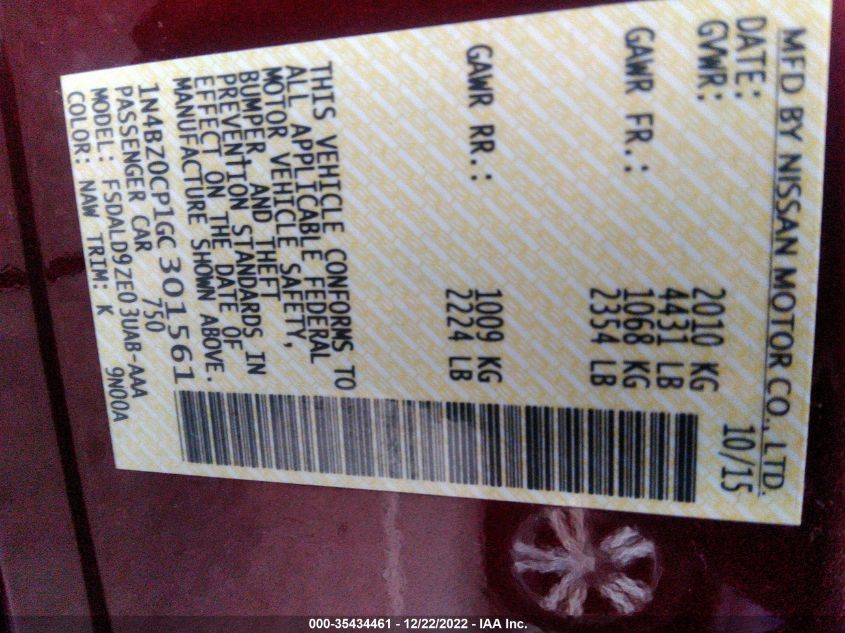 2016 NISSAN LEAF SV 1N4BZ0CP1GC301561