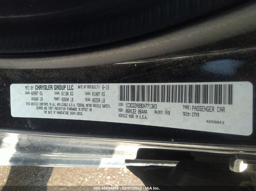 2013 DODGE AVENGER SE 1C3CDZAB9DN771303
