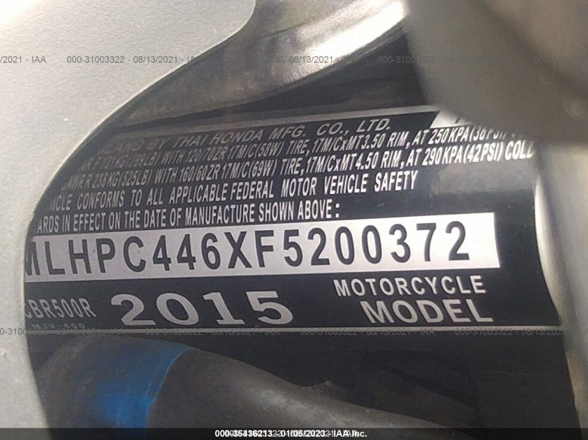 2015 HONDA CBR500 R MLHPC446XF5200372