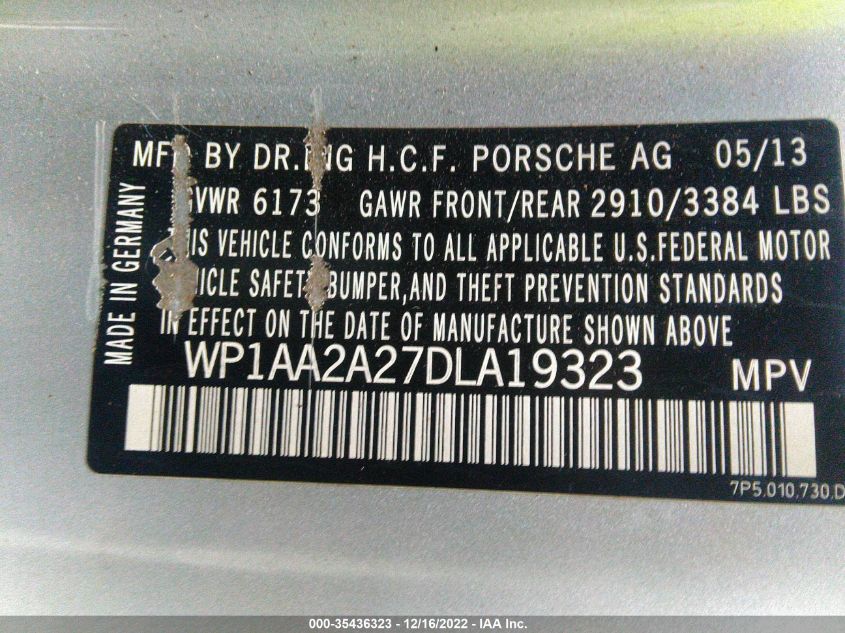 2013 PORSCHE CAYENNE WP1AA2A27DLA19323