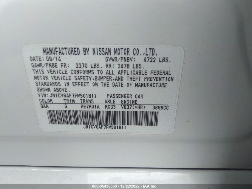 2015 INFINITI Q40 JN1CV6AP7FM501811