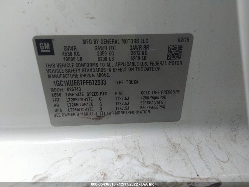 2015 CHEVROLET SILVERADO 2500HD WORK TRUCK 1GC1KUE87FF572533