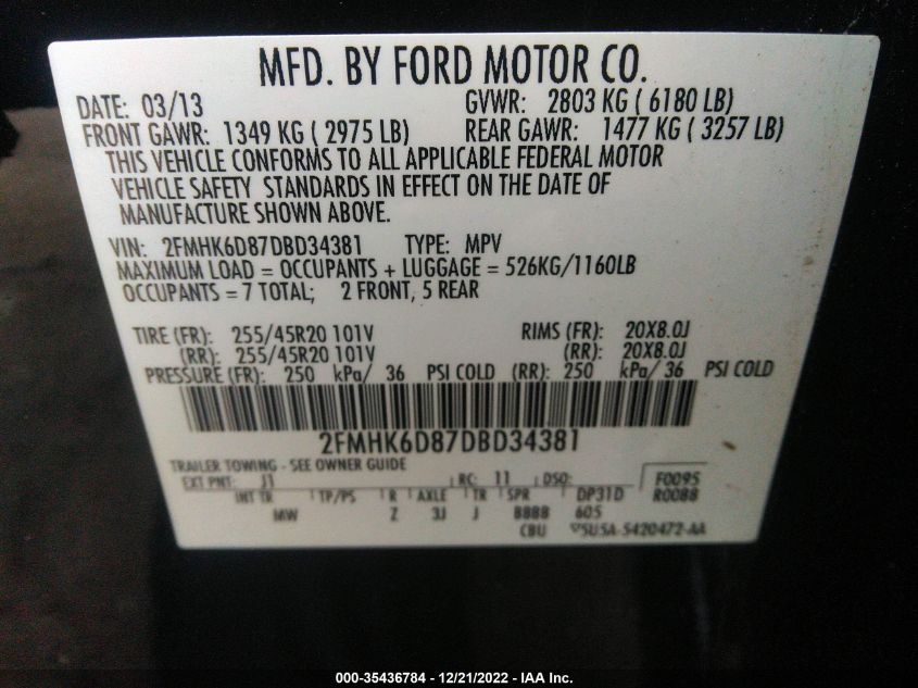 2013 FORD FLEX LIMITED 2FMHK6D87DBD34381