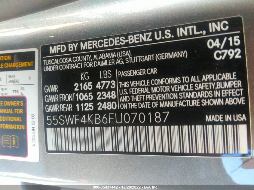 2015 MERCEDES-BENZ C-CLASS C 300 55SWF4KB6FU070187