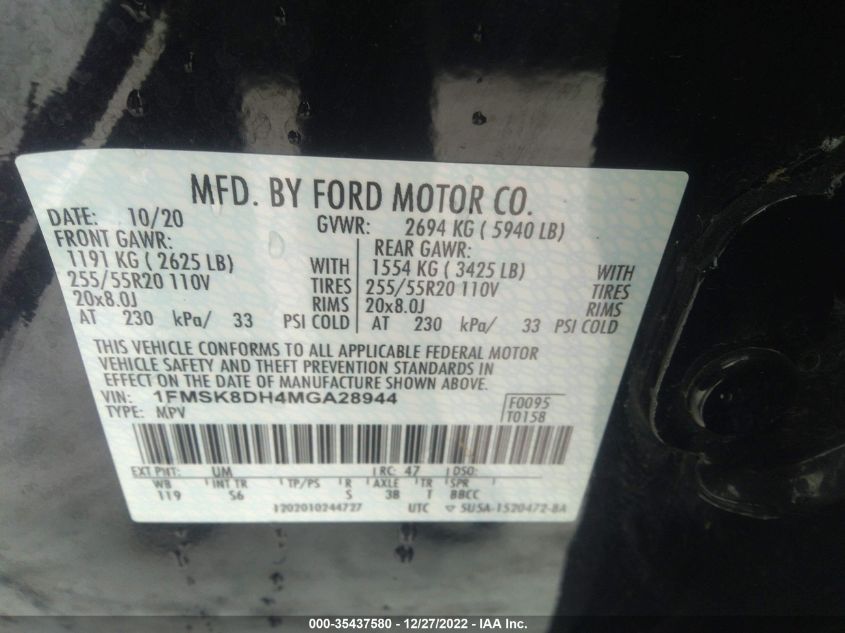 2021 FORD EXPLORER XLT - 1FMSK8DH4MGA28944