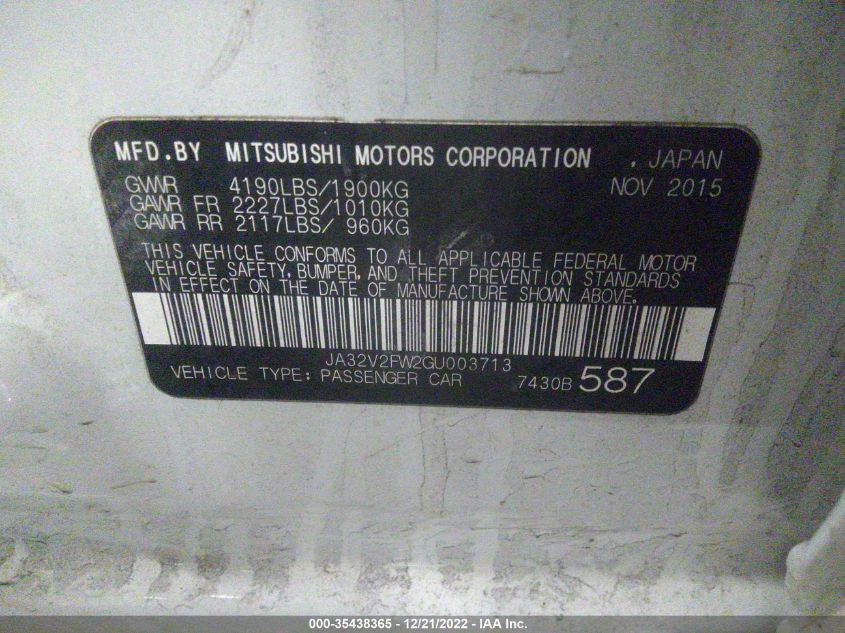 2016 MITSUBISHI LANCER SE/ES/SEL JA32V2FW2GU003713