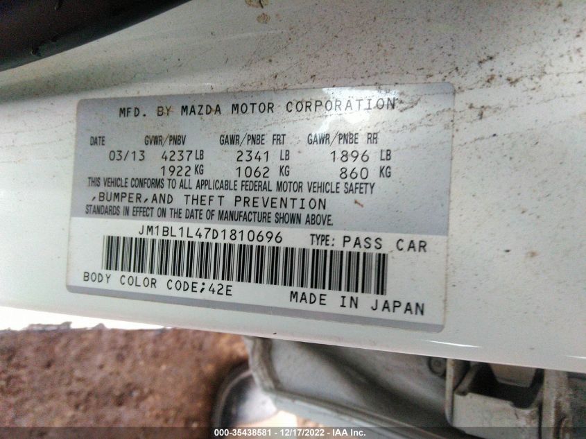 2013 MAZDA MAZDASPEED3 TOURING - JM1BL1L47D1810696
