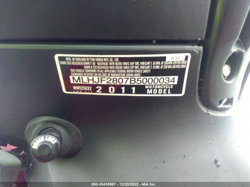 2011 HONDA PCX MLHJF2807B5000034