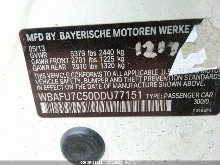 2013 BMW 5 SERIES 535I XDRIVE WBAFU7C50DDU77151