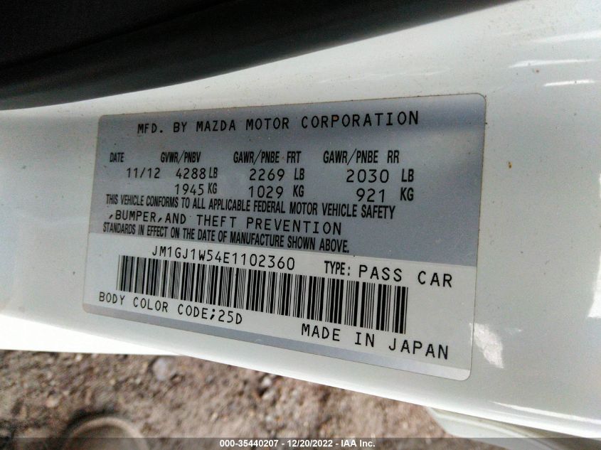 2014 MAZDA MAZDA6 I GRAND TOURING JM1GJ1W54E1102360