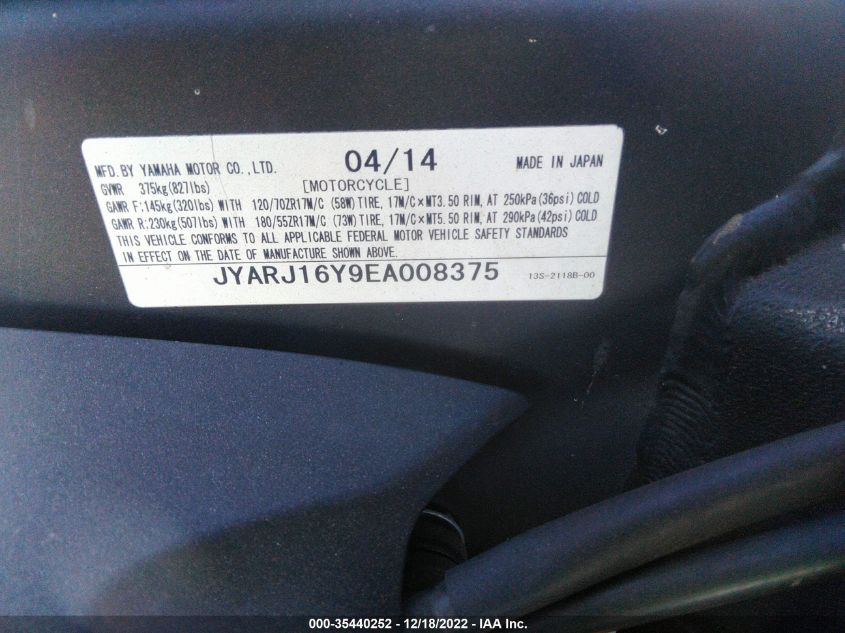 2014 YAMAHA YZFR6 C JYARJ16Y9EA008375
