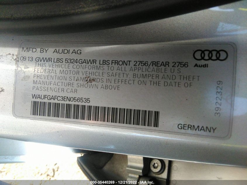 2014 AUDI A6 3.0T PREMIUM PLUS WAUFGAFC3EN056535