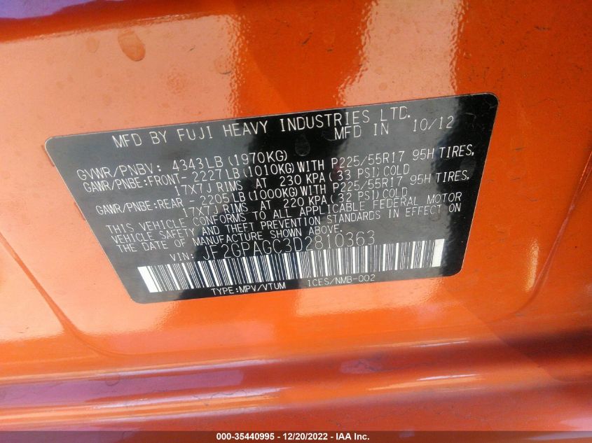 2013 SUBARU XV CROSSTREK LIMITED - JF2GPAGC3D2810363