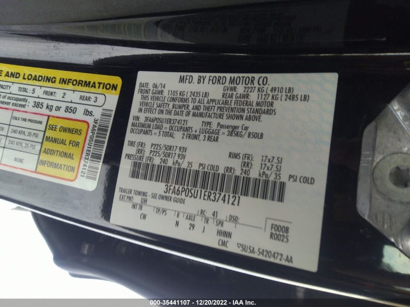 2014 FORD FUSION ENERGI TITANIUM 3FA6P0SU1ER374121
