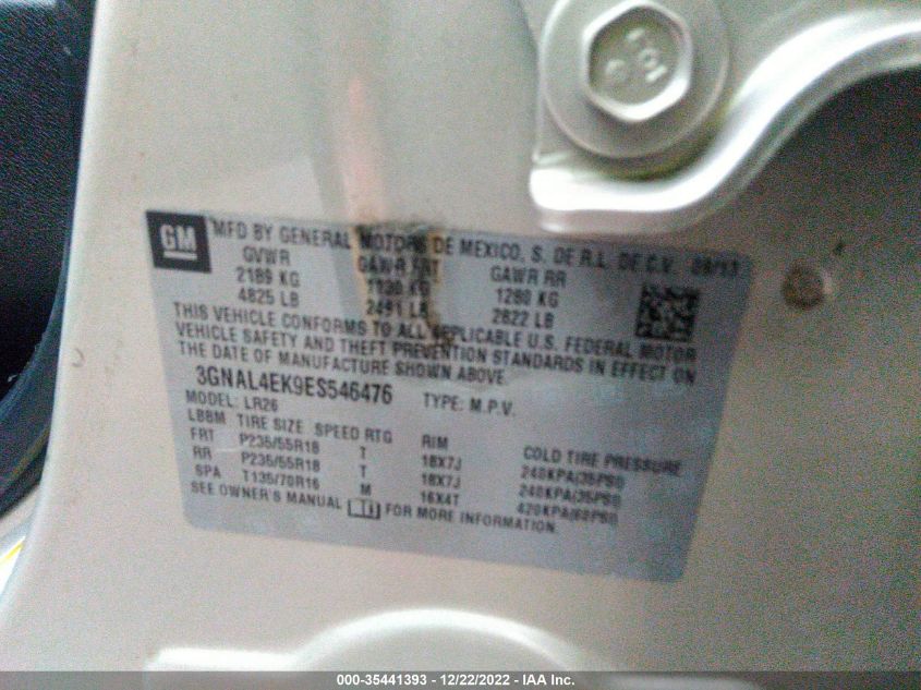 2014 CHEVROLET CAPTIVA SPORT FLEET LTZ 3GNAL4EK9ES546476