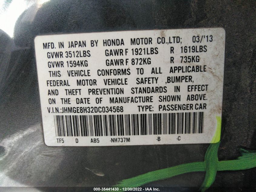 2013 HONDA FIT - JHMGE8H32DC034568