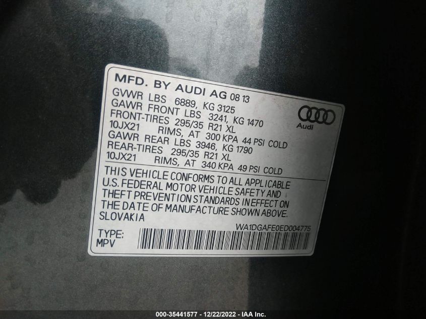 2014 AUDI Q7 3.0T S LINE PRESTIGE WA1DGAFE0ED004775