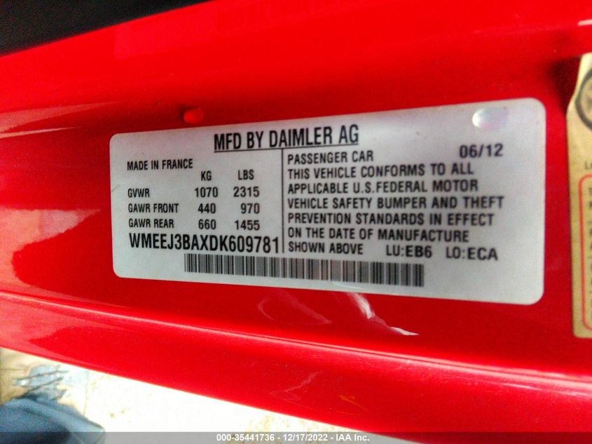 2013 SMART FORTWO PURE/PASSION WMEEJ3BAXDK609781