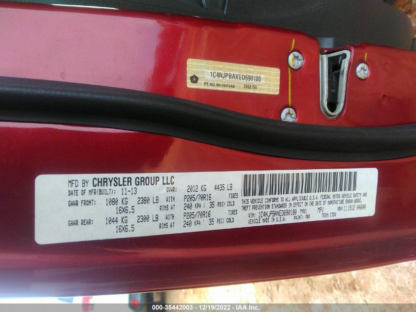 2014 JEEP PATRIOT SPORT 1C4NJPBAXED690180