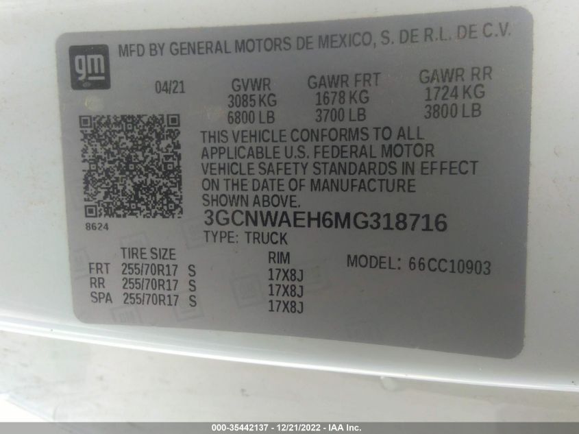 3GCNWAEH6MG318716 Chevrolet Silverado C1500 9