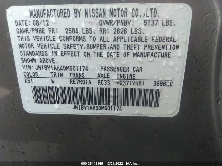 2013 INFINITI M37 JN1BY1AR4DM601174