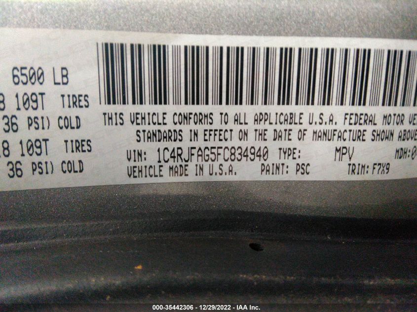 2015 JEEP GRAND CHEROKEE LAREDO 1C4RJFAG5FC834940