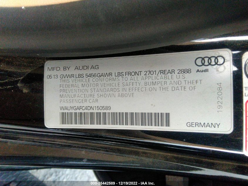2013 AUDI A7 3.0 PREMIUM PLUS WAUYGAFC4DN150589
