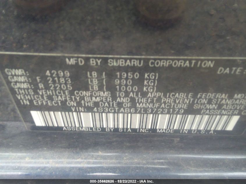 2020 SUBARU IMPREZA 4S3GTAB67L3723179