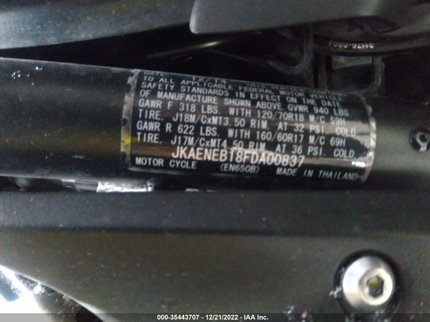 2015 KAWASAKI EN650 B JKAENEB18FDA00837