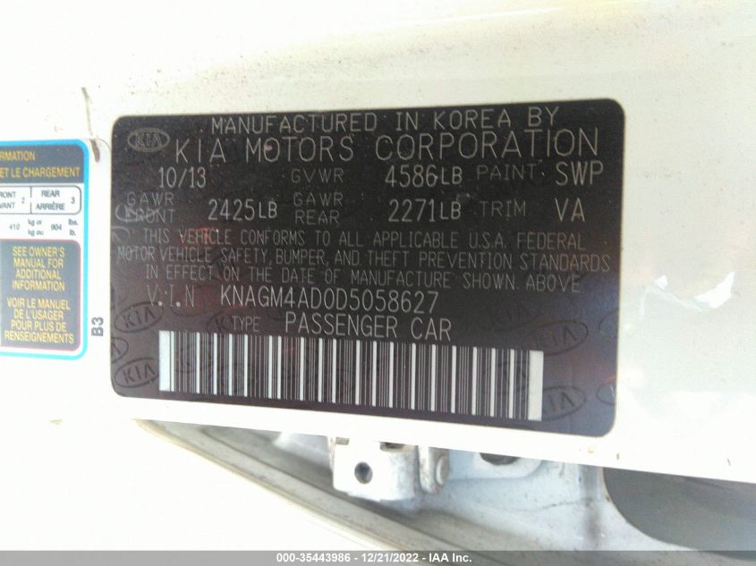 2013 KIA OPTIMA HYBRID LX - KNAGM4AD0D5058627