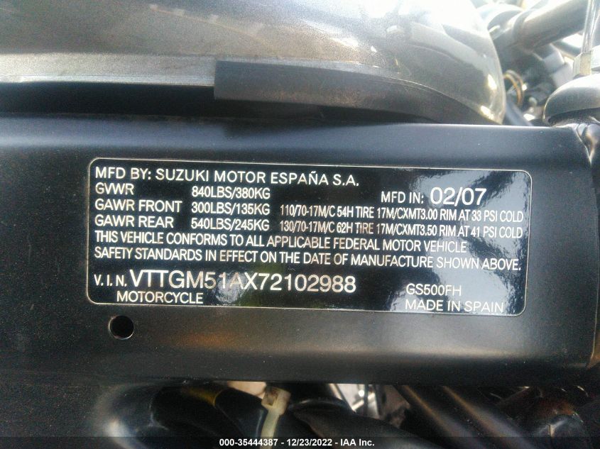 2007 SUZUKI GS500 VTTGM51AX72102988