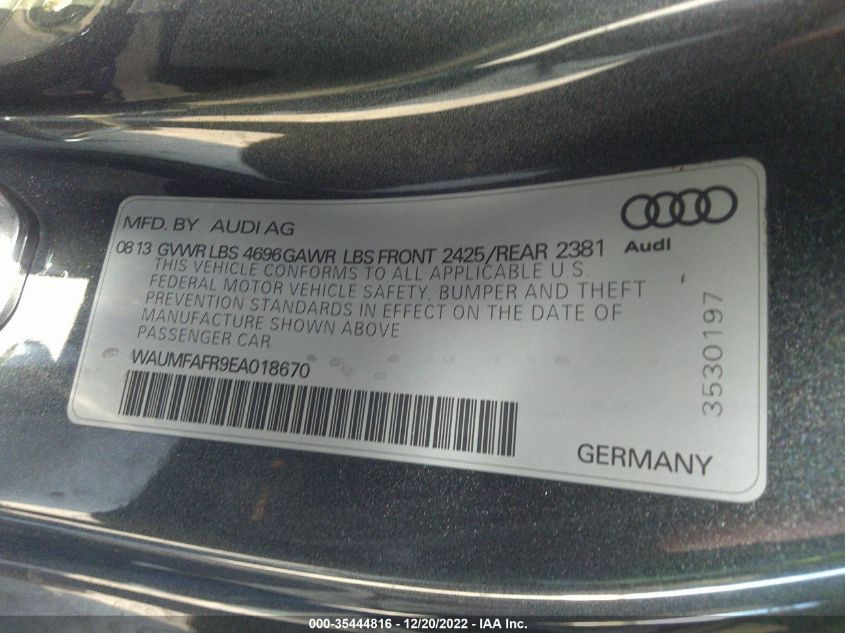 2014 AUDI A5 PREMIUM PLUS WAUMFAFR9EA018670