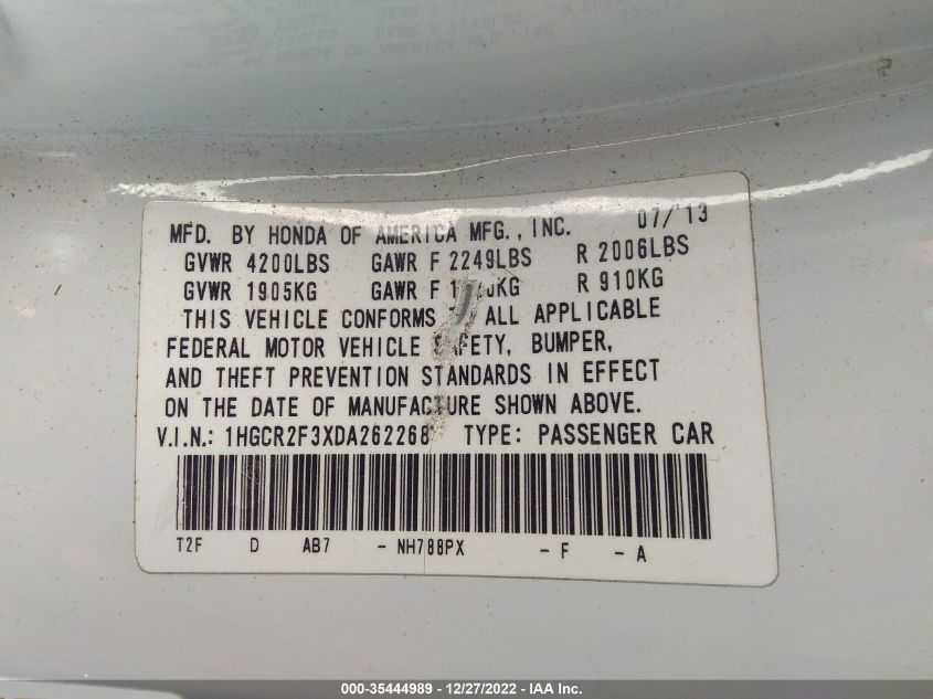 2013 HONDA ACCORD SDN LX - 1HGCR2F3XDA262268