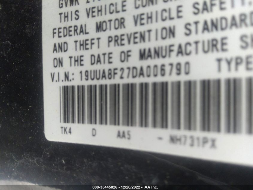 2013 ACURA TL 19UUA8F27DA006790