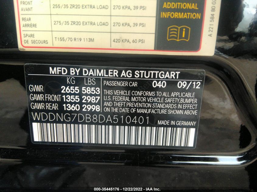 2013 MERCEDES-BENZ S-CLASS S 550 - WDDNG7DB8DA510401