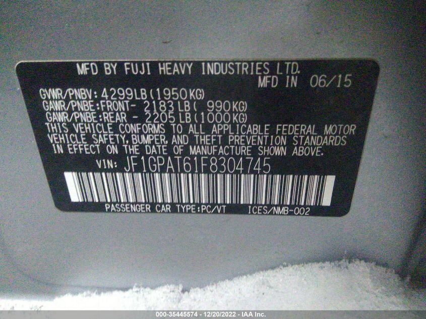 2015 SUBARU IMPREZA WAGON 2.0I SPORT PREMIUM - JF1GPAT61F8304745