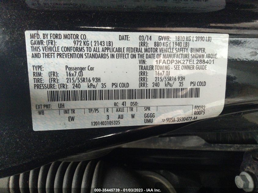 2014 FORD FOCUS SE - 1FADP3K27EL288401