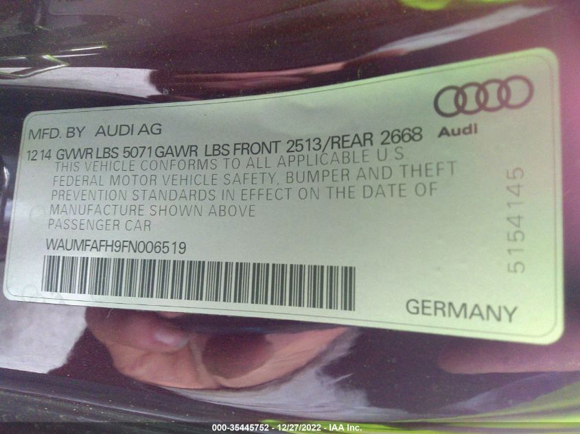 2015 AUDI A5 PREMIUM PLUS WAUMFAFH9FN006519