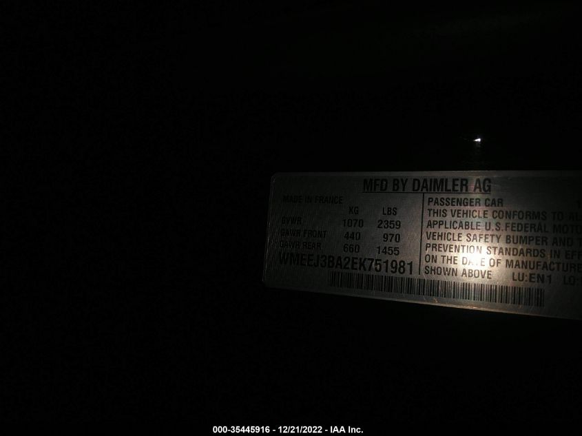 2014 SMART FORTWO PURE/PASSION WMEEJ3BA2EK751981