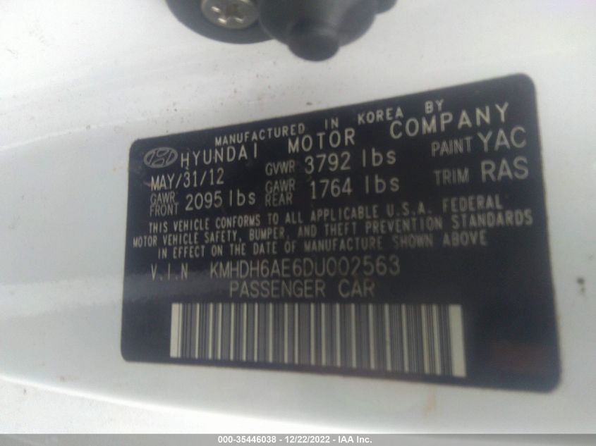 2013 HYUNDAI ELANTRA COUPE GS PZEV KMHDH6AE6DU002563
