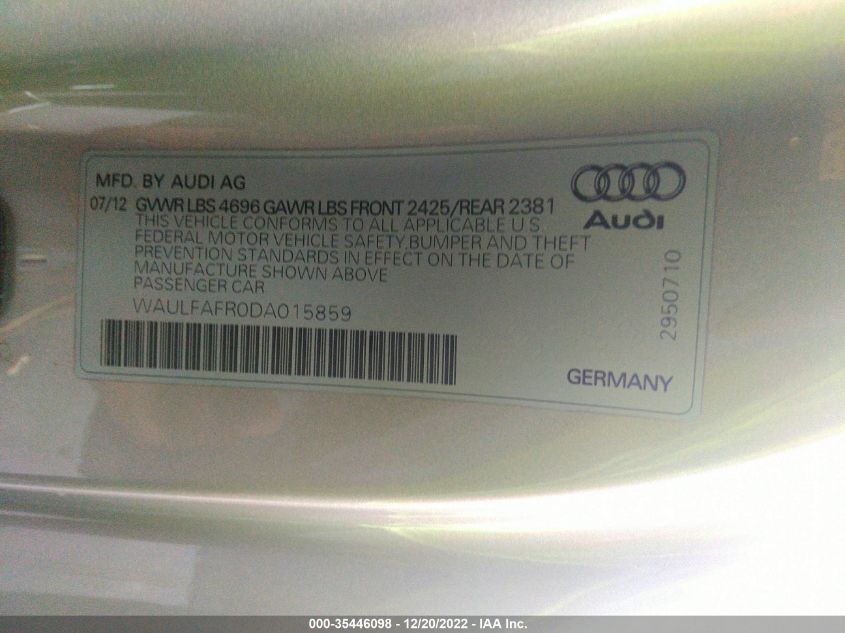 2013 AUDI A5 PREMIUM PLUS WAULFAFR0DA015859