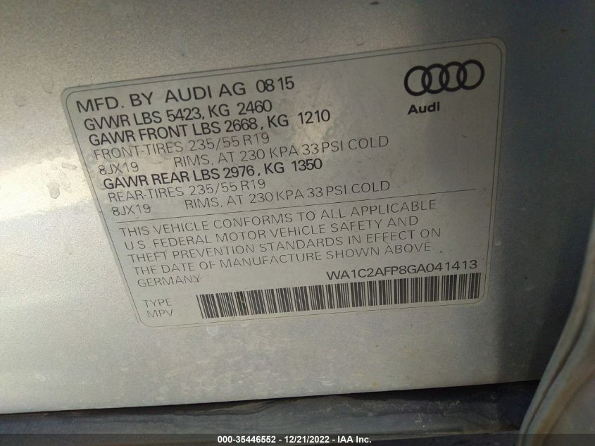 2016 AUDI Q5 PREMIUM WA1C2AFP8GA041413