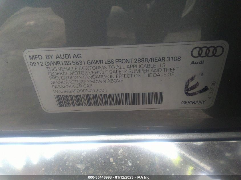 2013 AUDI A8 L 3.0L WAURGAFD9DN013001